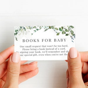 Boekaanvraag babyshower, babyboekaanvraag kaartinvoeging, afdrukbaar Breng een boek mee in plaats van een kaart, boeken voor baby PDF, Groenen