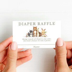 Woodland luier loterij ticket, breng luiers kaart, luier aanvraag kaart, luier baby shower invoegen, Instant Download, afdrukbaar, PDF, 18