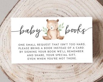 Buch Wunsch Baby Shower, Baby Buch Wunsch Karte, Insert, Printable Bitte bringen Sie ein Buch statt einer Karte, Wald, Bücher für Baby PDF,Bär