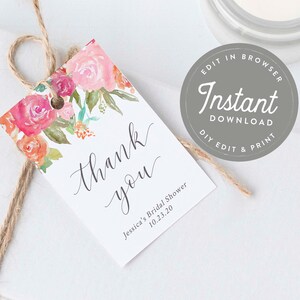 Rose Bridal Shower Favor Tag Template, Favor Tags, Thank You Tag, Editable Tags, Gift Tags, Floral Thank You Tags, Favor Tag Template, Rosa