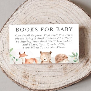 Woodland Book Request Baby Shower, Baby Book Request Card Insert, Afdrukbaar, Breng een boek mee in plaats van een kaart, Boeken voor Baby PDF, Beer
