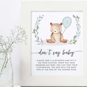 Clothespin Don&#39;t Say Baby Game Bear Baby Shower Game, Teddy Bear Baby Shower Game, Boy, Bear, Instant Download, 73
