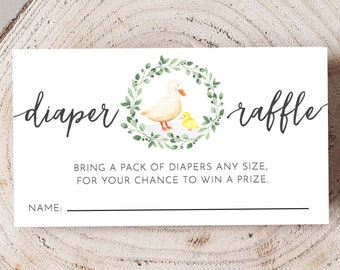 Duck Baby Shower Diaper Raffle Ticket, Diaper Raffle Card Insert Duck Baby Shower Raffle Printable PDF, Bring Diapers Instant Download, 96