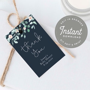 Blue Baby Shower Favor Tag Template, Favor Tags, Bridal Shower Thank You Tag, Editable Tags, Gift Tags, Navy Blue Gift Tags, Kara