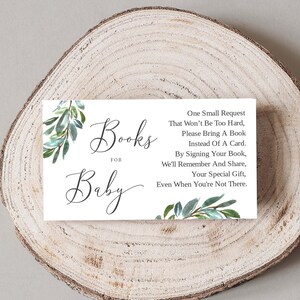 Greenery Book Request Card Insert, breng een boek mee in plaats van een kaart Genderneutraal, Instant Download Boeken voor Baby PDF, Branch, 20