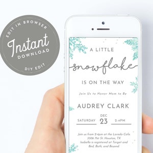 Baby shower E Vite, sneeuwvlok baby shower E uitnodiging, winter baby shower E uitnodigen, baby shower sneeuwvlok uitnodigen, Instant Download sneeuw