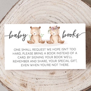 Boy and Girl Twins Baby Shower, Girl and Boy Twins Book Request Card, Baby Book Request Card, Insert, Bring a Book Printable Card, 132