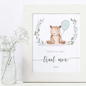 Baby Boy Printable Shower Sign, Trail Mix Bar Sign, Baby Shower Trail Mix Bar Bear Baby Shower Sign, Instant Download, 73