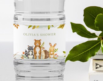 Woodland Baby Douche Waterfles Etiketten, Water Etiketten Jongen, Baby Douche Woodland Water Etiketten, Dieren Water Etiket, Bos, 18