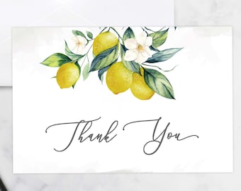 Lemon Thank You Card, Lemon Bridal Shower Thank You Card, Thank You Card Lemons, Printable Thank You Cards, PDF, Instant Download, 21