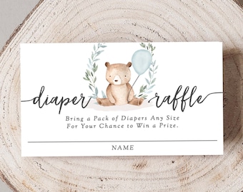 Bear Baby Shower Bring Diapers Card Printable Diaper Raffle Card Cute Bear, Boy Baby Shower Diaper Raffle Ticket PDF, 73