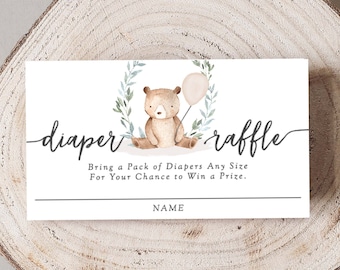 Bear Baby Shower Bring Diapers Card Printable Diaper Raffle Card Teddy Bear Gender Neutral Baby Shower Diaper Raffle Ticket PDF, 156