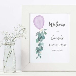 Lavender Baby Shower Sign Purple Baby Shower Sign Girl, Editable Baby Shower Sign Printable, Instant Download, 139