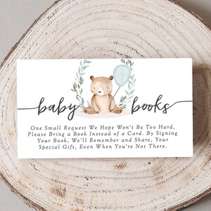 Bear Baby Shower Apportez un insert de carte de livre, garçon Baby Shower Book Request Card imprimable, Bear Book Baby Shower Card Insert PDF Download, 73