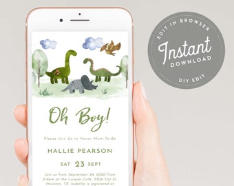 Dinosaur Baby Shower Electronic Invitation Dinosaur, Boy Baby Shower E Invitation, Baby Shower E Invite, EDITABLE, 119
