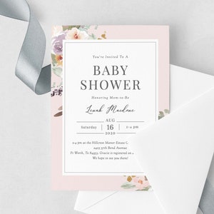 Floral Pastel Baby Shower Invitation Modern Baby Shower Invite Blush ...