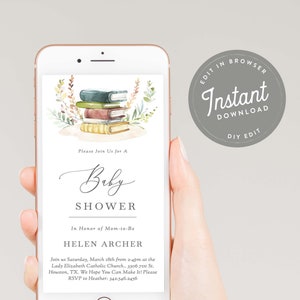 Book Themed Baby Shower Electronic Invitation, Books Baby Shower E Invitation, Storybook Baby Shower E Invite, EDITABLE, 35