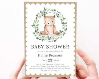 Bear Baby Shower Invitation Boy Baby Shower Invites, Baby Shower Invitation Bear, Teddy Bear Baby Shower, Instant Download, Template, Bear
