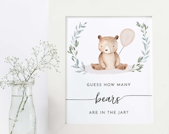 Guess How Many Bears are In the Jar, Gender Neutral Bear Baby Shower Sign, Bear Baby Shower Game, Teddy Bear, Bear, Instant Download, 156