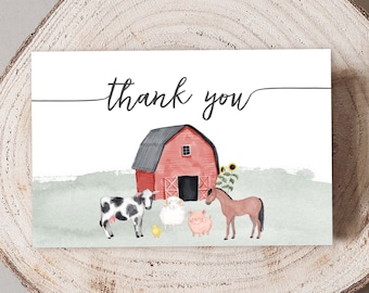 Farm Baby Shower Thank You Card, Farm Thank You Note Printable, Farm Thank You Card Download, PDF, Farm Animals, Printable, 66