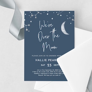 We're Over The Moon Baby Shower Invitation Boy Baby Shower Invites Stars Editable Template, Night Sky Constellations Instant Download, 42
