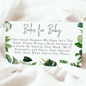 Tropische babyshower, babyboek aanvraag kaartinzet, breng een boek mee in plaats van een kaart afdrukbare boeken voor baby PDF, 72