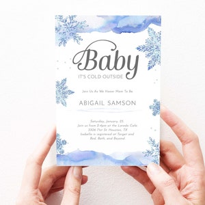 Winter Baby Shower Invitation Baby Its Cold Outside, Baby Shower Invite Winter, Baby Shower Invite Boy, Snowflake, Editable Download, Snow