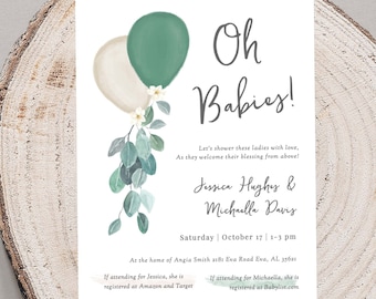 Double Baby Shower Invitation Template, Joint Baby Shower, Gender Neutral Joint Baby Shower Invite Printable, Editable, 503