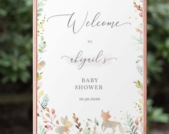 Edytowalny znak na baby shower w lesie, znak na baby shower w lesie, znak na prysznic ze zwierzętami leśnymi natychmiastowe pobranie pliku PDF, 36