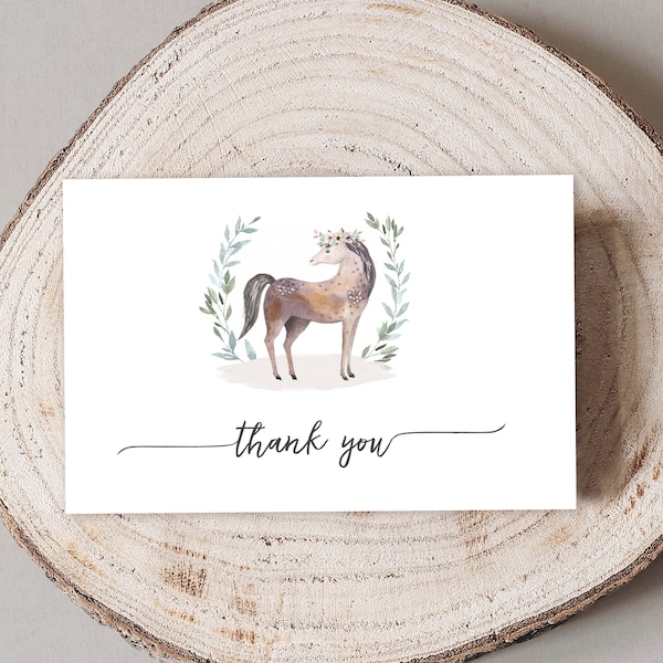 Horse Thank You Card, Horse Birthday Party Thank You Note Printable Thank You Download PDF, Printable, 106