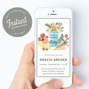 Locally Grown Baby Shower Invitation, Farmer&#39;s Market Baby Shower Text Invitation, Country, Farmer, E Invitation, E Invite, Evite, 125