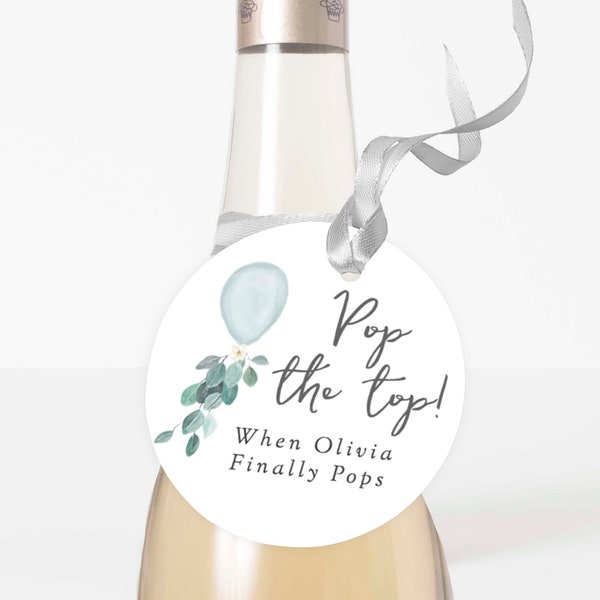 Boy Baby Shower Champagne Labels Baby Shower Boy Baby Shower Wine Bottle Labels Baby Shower, Blue Balloon, Instant Download, 85