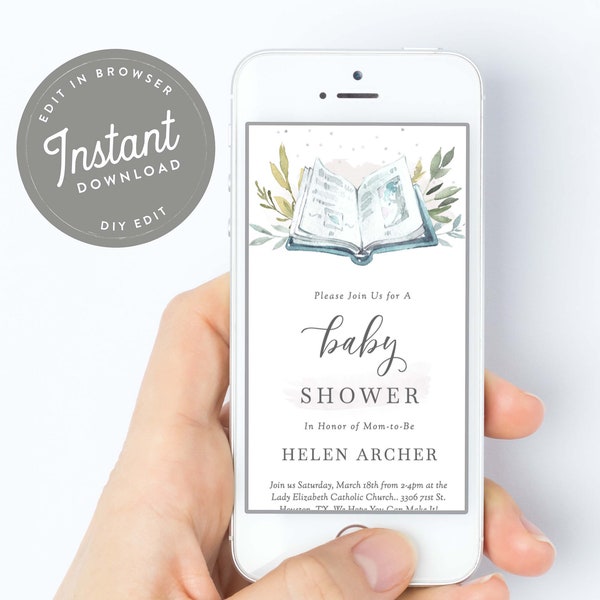 Book Themed Baby Shower E Vite Storybook Baby Shower E Invitation, Baby Shower E Invite Text Invites Digital Invitation Instant Download, 35