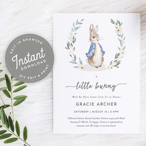 Rabbit Baby Shower Invitation Boy Baby Shower Invitation Template, Editable Rabbit Invitation Digital, Download, Template, 131
