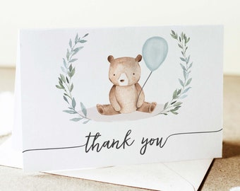 Süßer Bär Baby Shower Dankeskarte druckbare Bär Dankeskarte Sofort Download, Bär Mit Ballon Dankeskarte PDF, 73