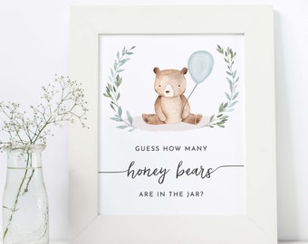 Guess How Many Bears are In the Jar, Bear Baby Shower Sign, Bear Baby Shower Game, Teddy Bear, Bear, Instant Download, 73