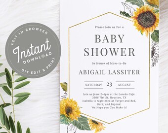 Sunflower Baby Shower Invitation Sunflower Baby Shower Invites Country Baby Shower, Editable Template, Instant Download, Printable, 33