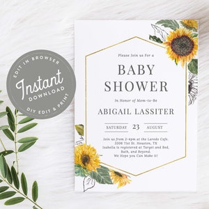 Sunflower Baby Shower Invitation Sunflower Baby Shower Invites Country Baby Shower, Editable Template, Instant Download, Printable, 33