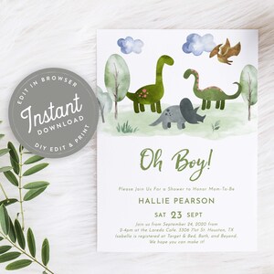 Dinosaur Baby Shower Invitation Download, Baby Shower Invites Dinosaur, EDITABLE Invitation, Printable Invitation Template, 119