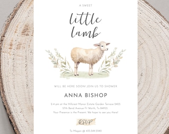 Cute Lamb Baby Shower Invitation Boy Baby Shower Invitation Lamb Baby Shower Invites Sheep, Boho Lamb, Cute Sheep, Editable Template, 543