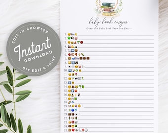 Books Baby Shower Game, Baby Book Emoji Game, PDF, Printable Baby Shower Games, Storybook Baby Shower, Instant Download, 35