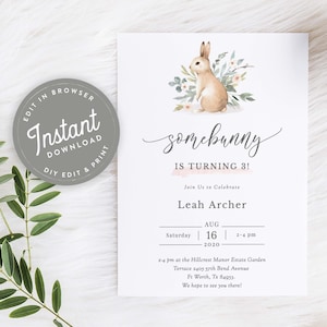 Bunny Birthday Invitation, Rabbit Birthday Invitation, Bunny Birthday Invite, Bunny, Spring, Editable, Instant Download, Printable, 91