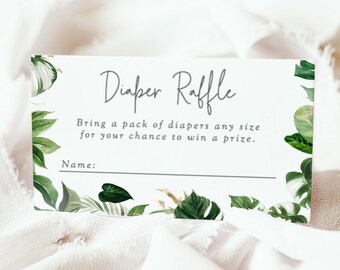 Tropical Baby Shower Diapers Raffle Card Printable Diaper Raffle Card, Tropical Baby Shower Diaper Raffle Ticket PDF, 72