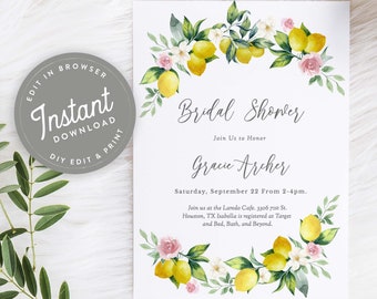 Lemonade Bridal Shower Invitation Lemon Bridal Shower Invites, Citrus Bridal Shower, Editable Template, Instant Download, Printable, 21