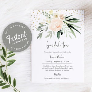 Plantilla de invitación de té nupcial floral Descarga instantánea editable, 88