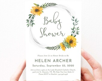 Sunflower Baby Shower Invitation, Sunflower Baby Shower Invites, Gender Neutral, Editable Template, Instant Download, Printable, 33