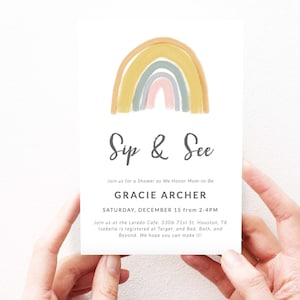Rainbow Sip and See Invitation, Sip and See Baby Shower Invites, Baby Shower Invites Rainbow, Gender Neutral, Editable Template, 29