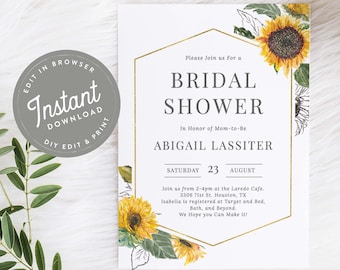 Sunflower Bridal Shower Invitation, Sunflower Bridal Shower Invites, Country, Editable Template, Instant Download, Printable, 33