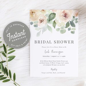 Pastel Floral Bridal Shower Invitation Download, Pastel Bridal Shower Invitation Printable, Editable Template, 109
