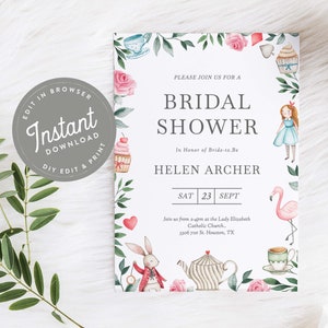Alice in Wonderland Bridal Shower Invitation, Tea Party Bridal Shower Invites, Wonderland Tea Party, Instant Download, Printable, 31
